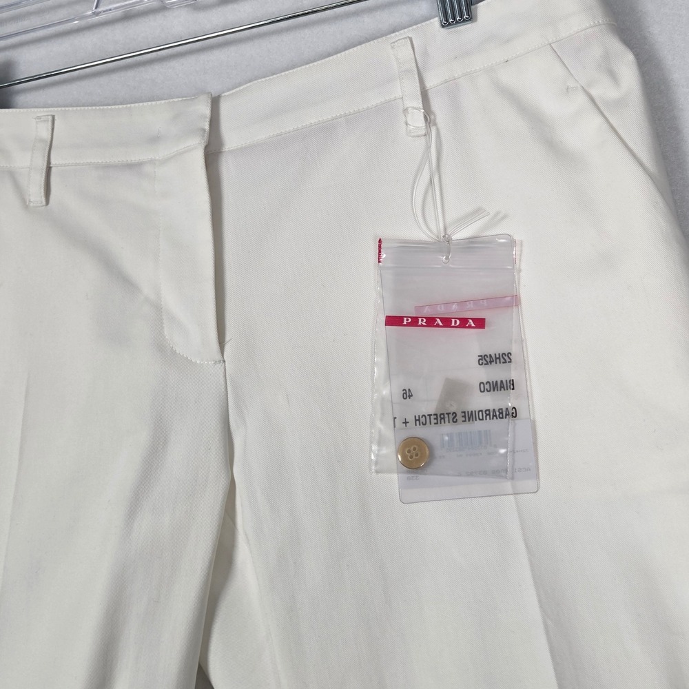 Prada NEW Women 10 Gabardine Stretch Shorts Bianco White Pleated Cuffed Vintage